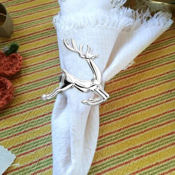 Stylish Silver Reindeer Napkin Rings - Ideal for Christmas and Romantic Dinners - Picture 6 of 7